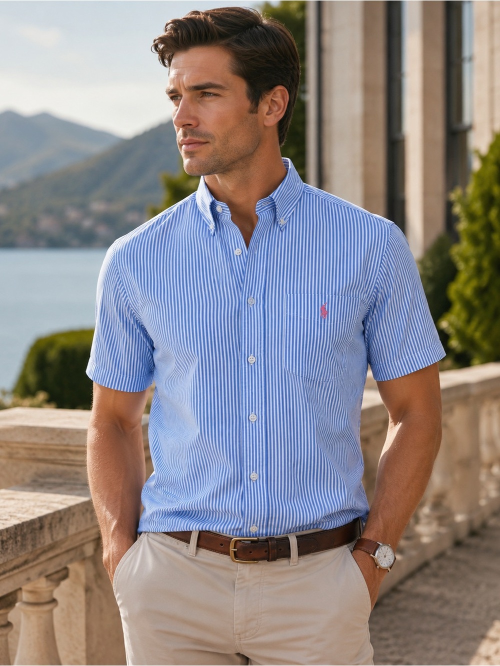 Polo Ralph Lauren 100% Cotton Seersucker Untucked Shirt Blue Stripe M NWT